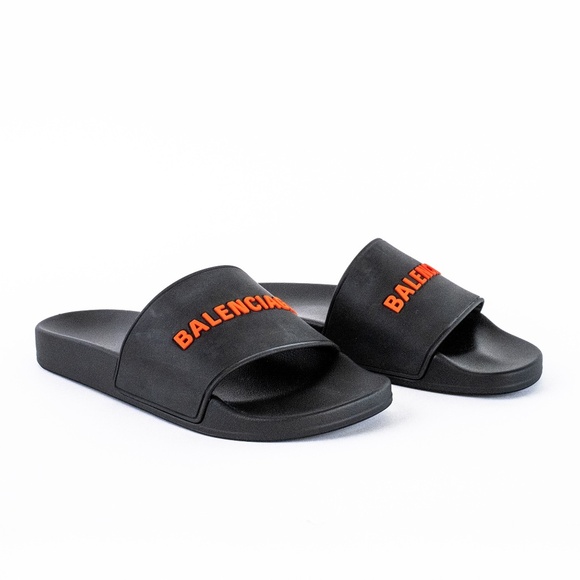 Balenciaga Black Red Pool Slide Sandals Men’s Rubber Logo - NEW - EU 43 | US 10 - Picture 9 of 16